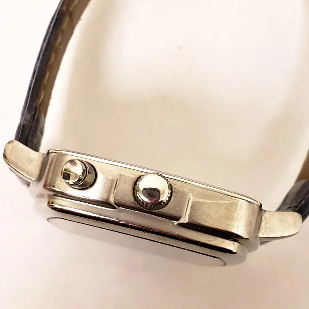 Anne Klein AK Navy Blue Day Date DOW 24-HR Red White Blue Square Face Watch